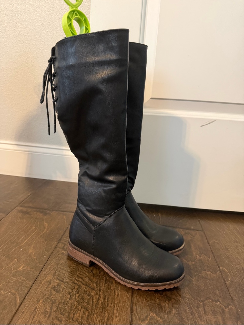 Black Knee-high Lace-Back Boots